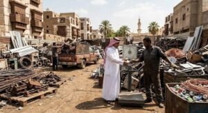 فريق عمل محترف يقوم بفرز وتحميل السكراب والخردة بدقة وأمان باستخدام أحدث المعدات وسيارات النقل ضمن خدمات شراء سكراب حي قويزة لضمان التخلص الآمن منها وراحة العملاء.