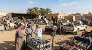 فريق عمل محترف يقوم بأعمال تقييم ورفع السكراب والخردة بدقة وأمان باستخدام أحدث المعدات والسيارات المجهزة ضمن خدمات شراء سكراب حي الكندرة لضمان سرعة الإنجاز وراحة العملاء.
